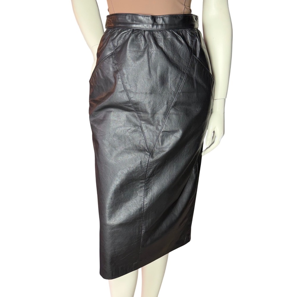 Vintage ADA Black Leather Pencil Skirt High Waist Model Off Duty Neo Luxury S